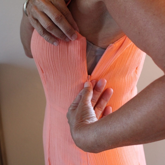 Stunning Tangerine Dress w/Exquisite Beadwork - Picture 6 of 12